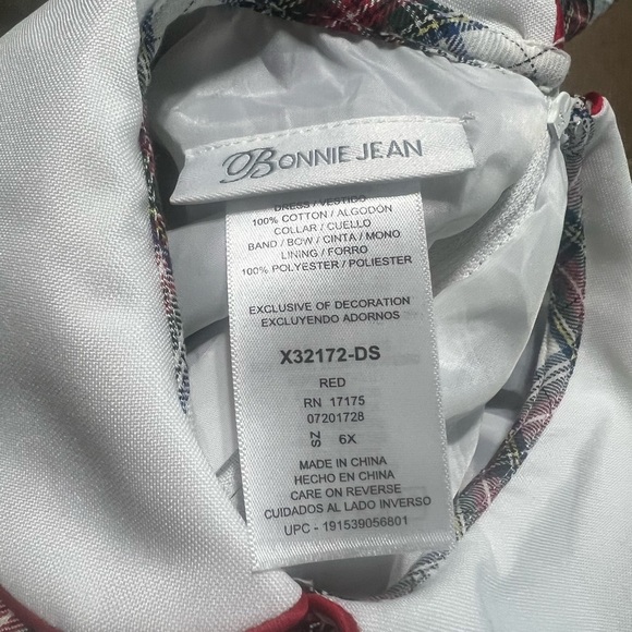 Bonnie Jean Red, Green & White Holiday Dress with Peter Pan Collar Girls 6X - Picture 8 of 8